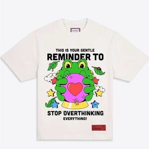 CHNGE NWOT White Tee with Green Frog & Pink Heart Graphic